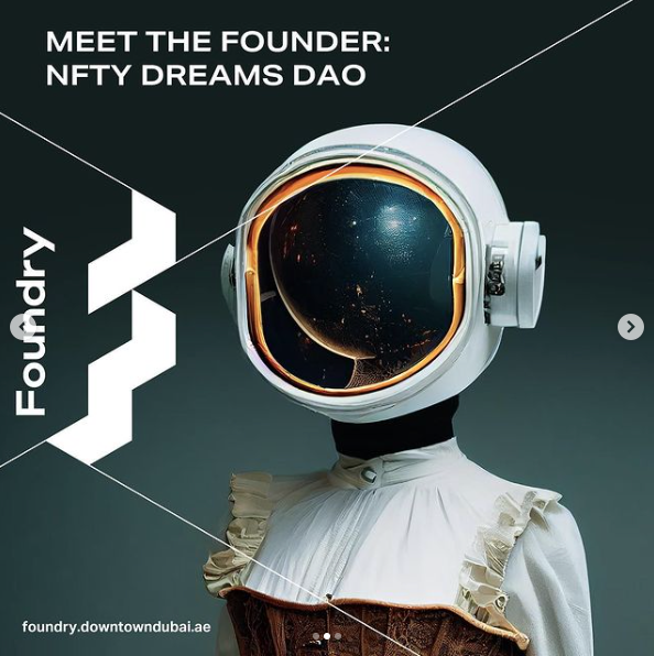 VTRUDreamers's tweet photo. You know the Founder of NftyDreams DAO!

@techbubble (Nik Kalyani) believes in the need for greater collab betweeen devs and artists to make art more experiential and grow the #NFT #Art Renaissance.

Our 'Dream On, Dream Big!' exhibition is ON at Foundry this month

#DreamOnDubai https://t.co/QCeePApTDo