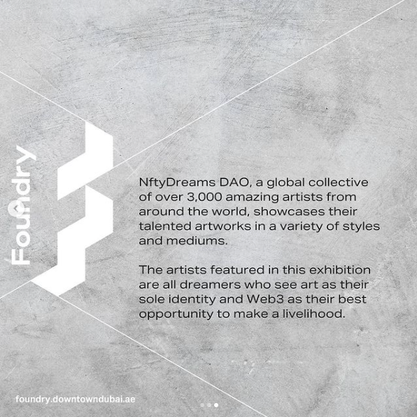 VTRUDreamers's tweet photo. You know the Founder of NftyDreams DAO!

@techbubble (Nik Kalyani) believes in the need for greater collab betweeen devs and artists to make art more experiential and grow the #NFT #Art Renaissance.

Our 'Dream On, Dream Big!' exhibition is ON at Foundry this month

#DreamOnDubai https://t.co/QCeePApTDo