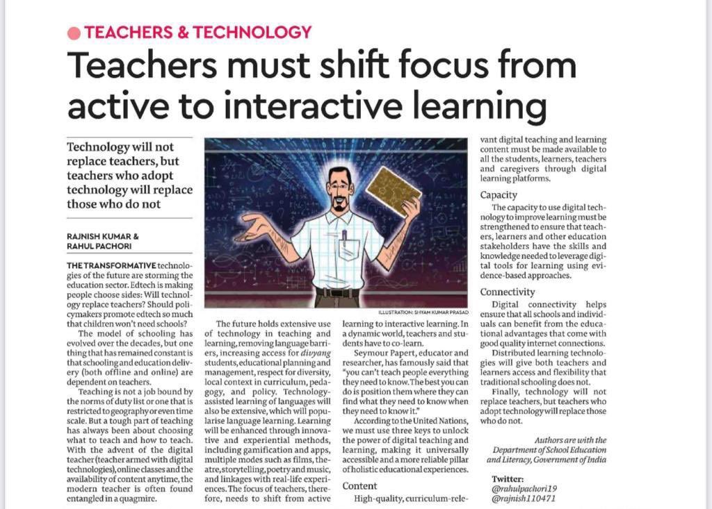 Our article on "Teachers &amp; Technology" in today's Financial Express. 

https://t.co/BXTpV6602C

Thanks, @rajnish110471  for the insights and support.  