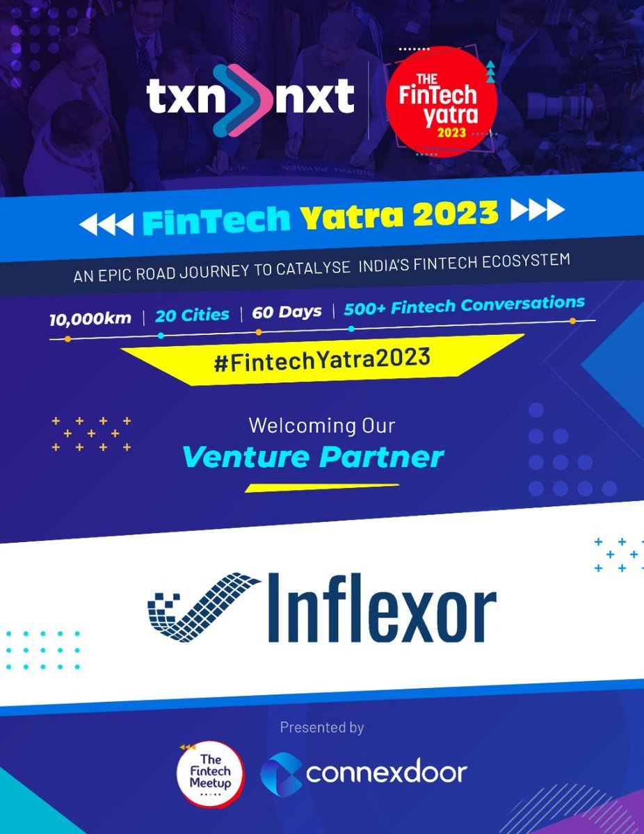 MeetupFintech's tweet photo. We are glad to announce @Inflexor_VC is joining #FintechYatra as Venture Partner. Calling all Fintech founders who are seeking to- Raise Capital, Build BFSI Alliances, and get unbiased feedback.
Register on the link to have a 1-1 conversation with us- https://t.co/D3r2bZ8Gdm https://t.co/d7byxkSMDq