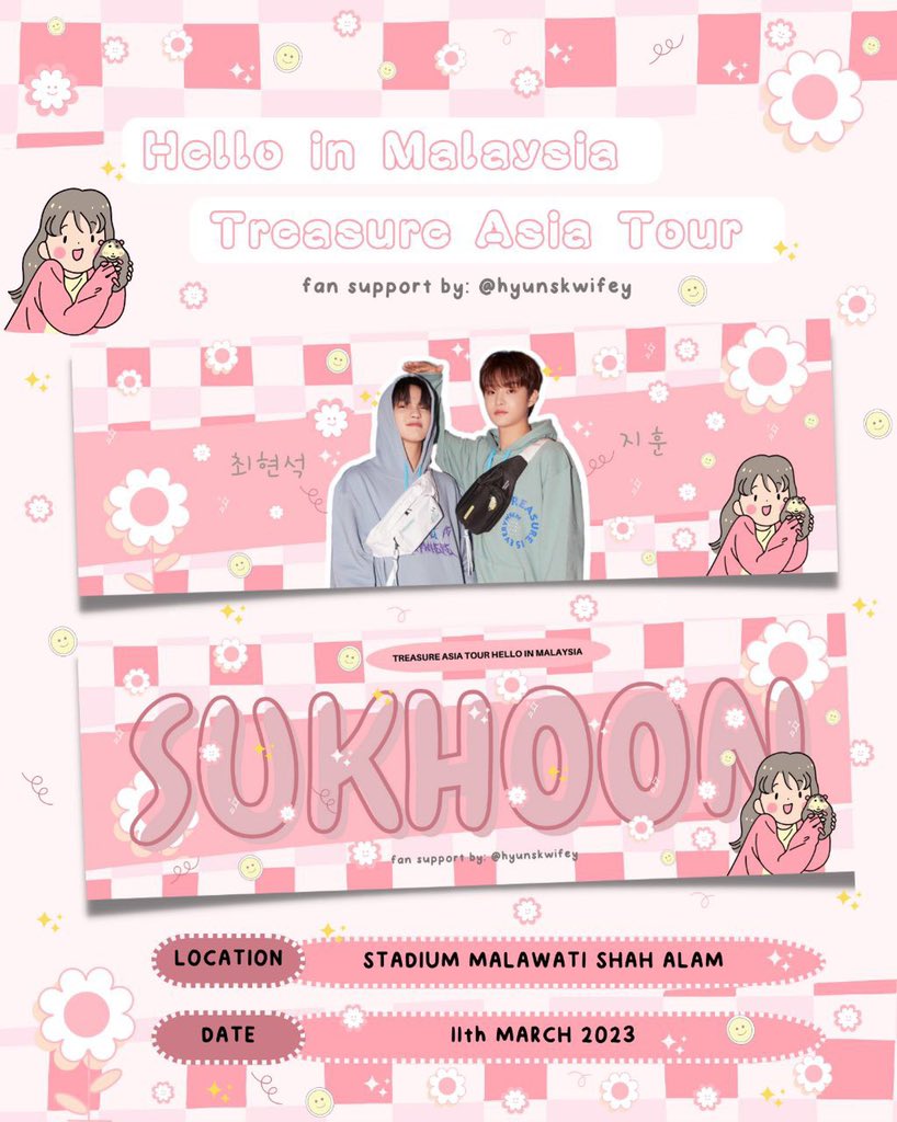 ✨ 𝐓𝐫𝐞𝐚𝐬𝐮𝐫𝐞 𝐇𝐞𝐥𝐥𝐨 𝐓𝐨𝐮𝐫 𝐈𝐧 𝐊𝐋 ✨ 💜 I will give free Hyunsuk and Sukhoon handbanner in KL Tour 💜 Like and rt this post 💜 Follow @hyunskwifey 💜 Just say hi and show me this tweet when we meet ✨ SEE YOU SOON!✨ #TREASUREinKL #CHOIHYUNSUK #JIHOON