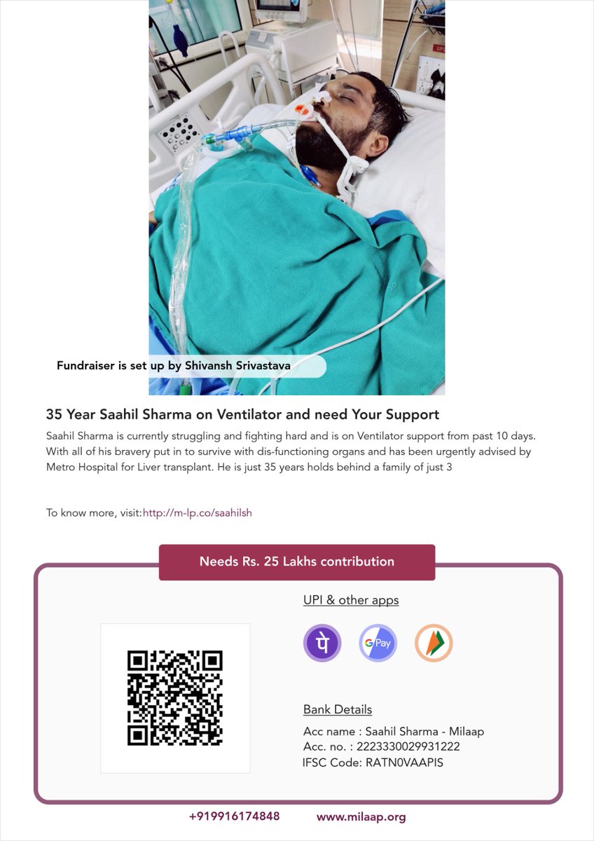 abhishek_kamal's tweet photo. Plz Help @VloggerSaahil to live up, we urge you to donate https://t.co/CdYTw8TLsm