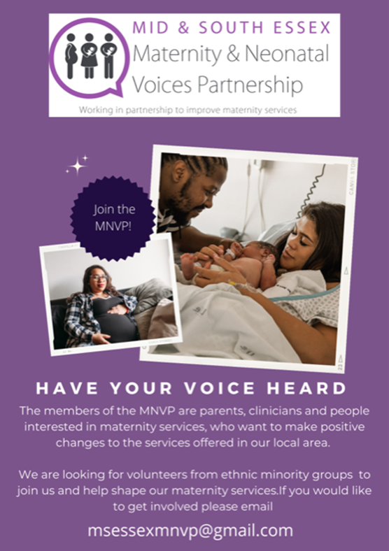 The Mid and South Essex MNVP group are looking to recruit volunteers to share their experience. Don't miss out! Have your voice heard! 📢💬