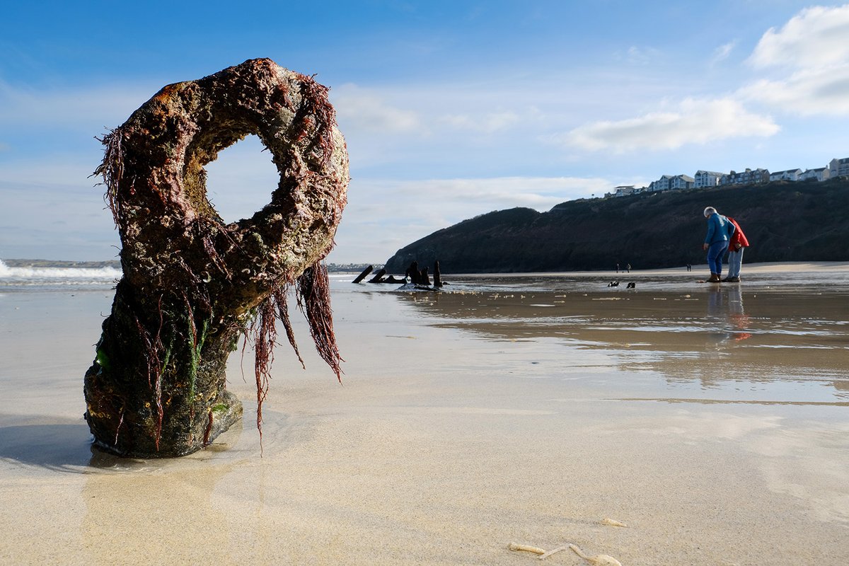photogregmartin's tweet photo. Recent storms followed by big spring tides have uncovered three Victorian shipwrecks at the same beach. Iron steamships Cintra, Vulture and Bessie were all wrecked at Carbis Bay during a fierce storm 130 years ago, and are normally hidden beneath the sand. https://t.co/RICXM3Etig https://t.co/qmU3lkWGCI