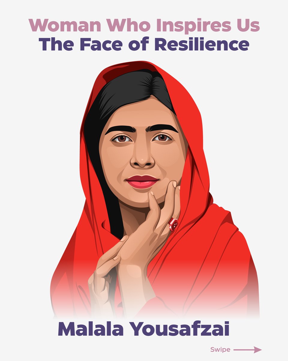 Woman Who Inspires Us 👩‍💼

The Face of Resilience👇🏽

Malala Yousafzai

Malala Yousafzai, is a Pakistani female education advocate and the 2014 Nobel Peace Prize laureate. Awarded when she was 17, she is the world's youngest Nobel Prize laureate.

#nobleprize #inspiringwomen