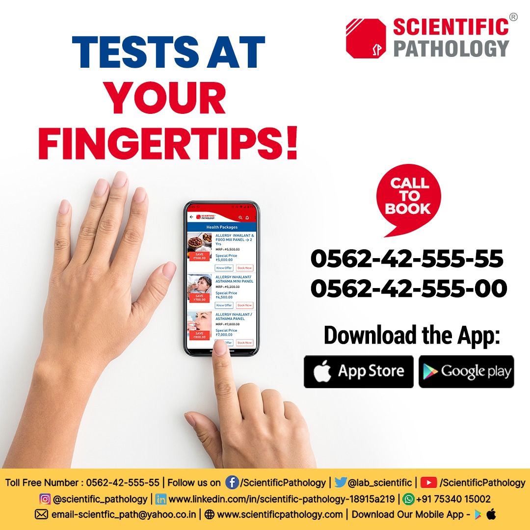 lab_scientific's tweet image. Scientific Pathology gives easy access to all the tests at your fingertips! 
Just download the app and book the test in one go. 

Contact: +91 562 425 5555

Download the App👇🏻
📲Play Store:
play.google.com/store/apps/det…

📲IOS:
apps.apple.com/us/app/scienti…

#healthy #downloadnowforfree