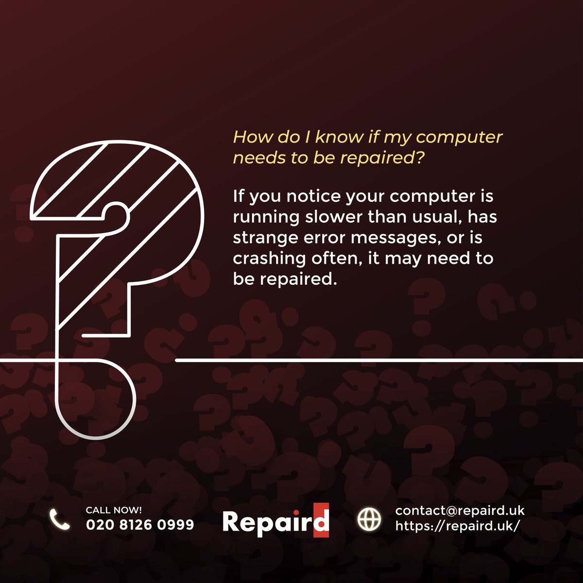 repairdaemon's tweet photo. Frequently Asked Questions: Answered!
We are here to help you. We are one stop solution for all your tech repairs. Contact now and get exciting offers. https://t.co/8zHFAH1vUZ | 020 8126 0999 | contact@repaird.uk

#faq  #applespecialist #repairshop #repaird https://t.co/cuZv3l61La