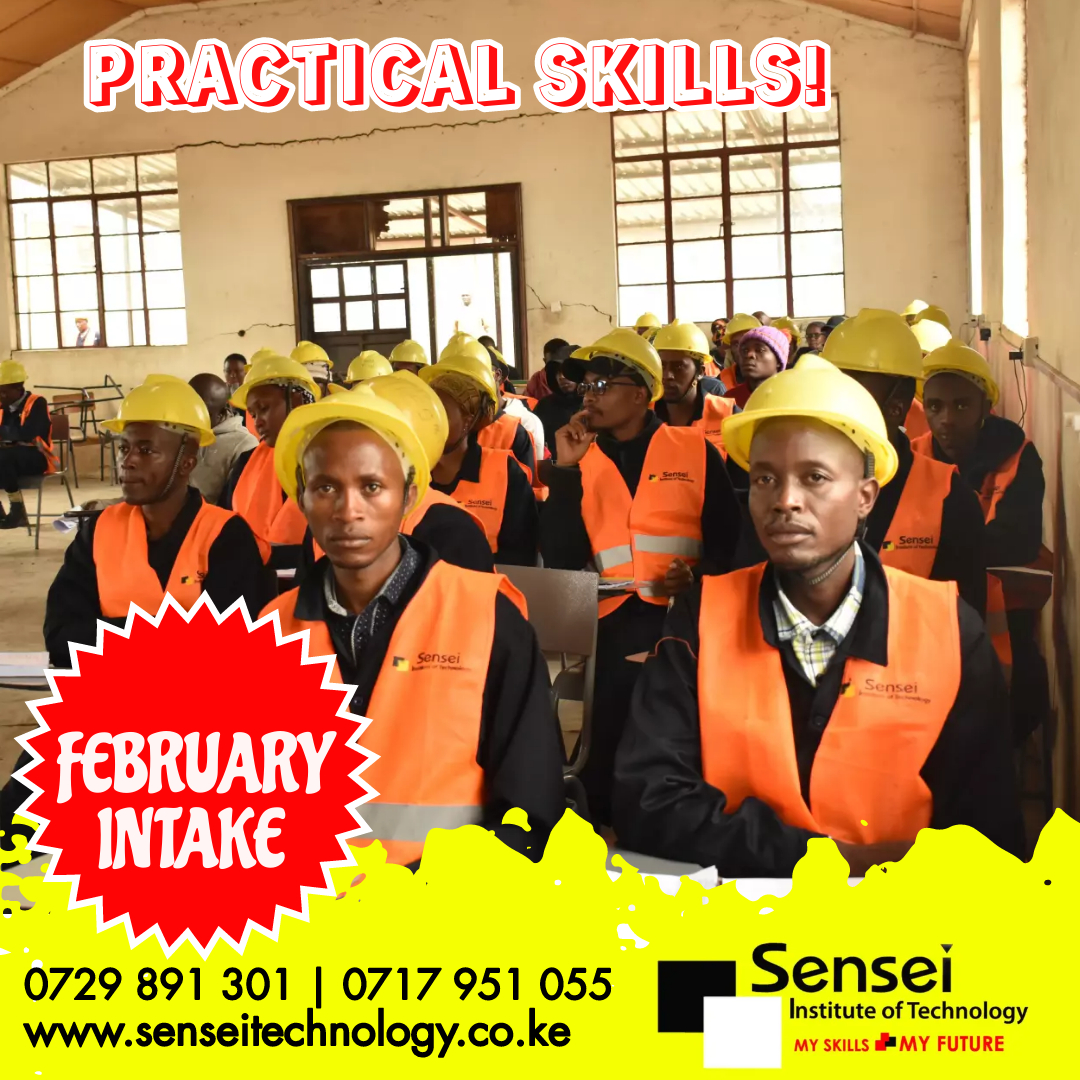Skills can open up new doors for you. Only the best Technical skills at Sensei College With an ID ONLY. 
FEBRUARY INTAKE IS HERE. JIJENGE NA SKILLS!
#newintake 
#jijengenaskills 
#kuinukaniskills
#myskillsmyfuture