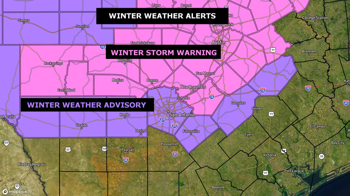 wxprobrian's tweet image. SAN ANTONIO: As of 2am a Winter Weather Advisory has been issued for Bexar county. This means that freezing rain could cause ice to form with accumulations up to a tenth of an inch. This advisory goes into effect this morning through midday on Wednesday.