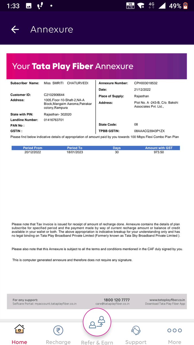 chatursmriti009's tweet photo. @tataplayfiber 
4 calls since last evng wid none of ur associate understanding the simple issue which is now summarised below:
1) Last recharge done in Oct'22.
2) Email recvd from you on 21st Dec,' 22 that the pmnt has been apportioned till March'23.
3) Services deactivated yday. https://t.co/V2BJOcrwvH
