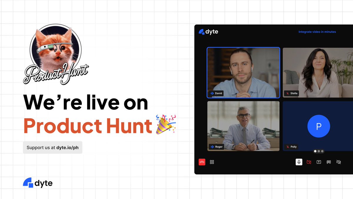 We are now live on <a href="/ProductHunt/">Product Hunt 😸</a> 🎉

Introducing the easiest way to create custom live video experiences that fit right in your product.

We are looking forward to your love and support for the launch! Check us out and unlock your 100K free minutes now ow.ly/BNr050ME8eq