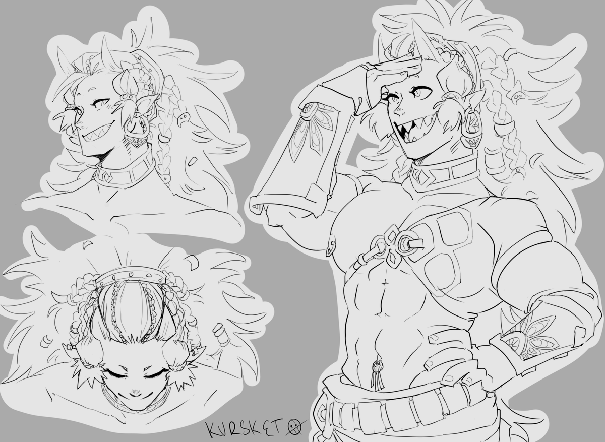 kursket's tweet photo. I haven't drawn much, sorry 🙇‍♂️

Please take this Gerudo Kirishima.  I like his hair. https://t.co/kJOVKP3kky