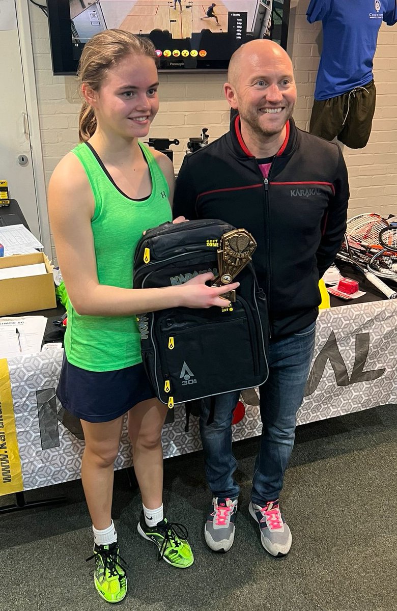 Massive congratulations to our very own Ciara Boulanger who won the Girls U15 Karakal Chichester Silver Junior Open yesterday. She won the final 11-9 in the 5th and saved a match point in the 4th game! Well done from all at Woking Squash!