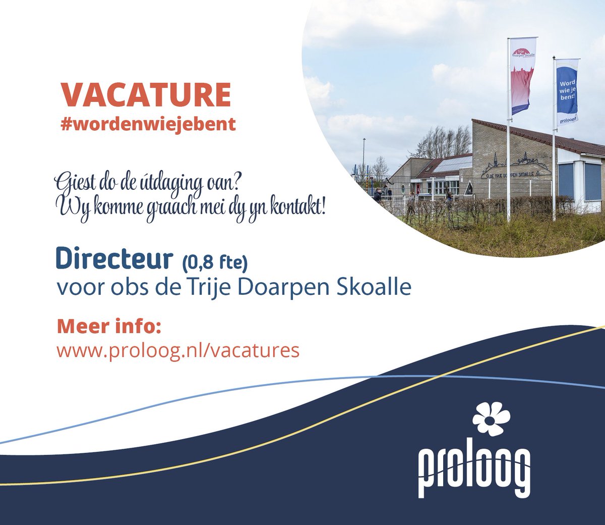 VACATURE | Obs Trije Doarpen Skoalle zoekt een nieuwe directeur. Ben jij die leider die communicatief sterk is en nuchter en krachtig richting kan geven aan een prachtige drietalige dorpsschool? Dan komme wy graach mei dy yn kontakt! Meer info👉 proloog.nl/Werken-bij/Vac…