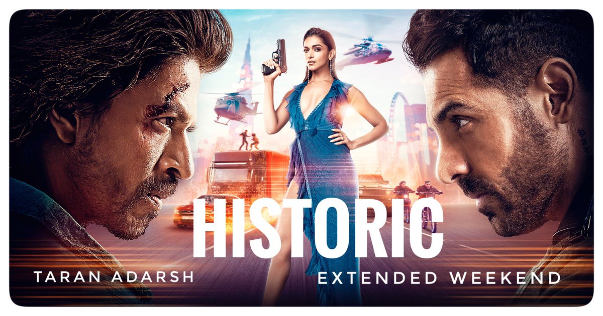 taran_adarsh's tweet photo. #Pathaan is a #BO TSUNAMI… REBOOTS and REVIVES biz of #Hindi films… Collects UNIMAGINABLE and UNTHINKABLE numbers in its HISTORIC 5-day *extended* weekend… Wed 55 cr, Thu 68 cr, Fri 38 cr, Sat 51.50 cr, Sun 58.50 cr. Total: ₹ 271 cr. #Hindi. #India biz. 🔥🔥🔥 https://t.co/8cO6GAdfyL