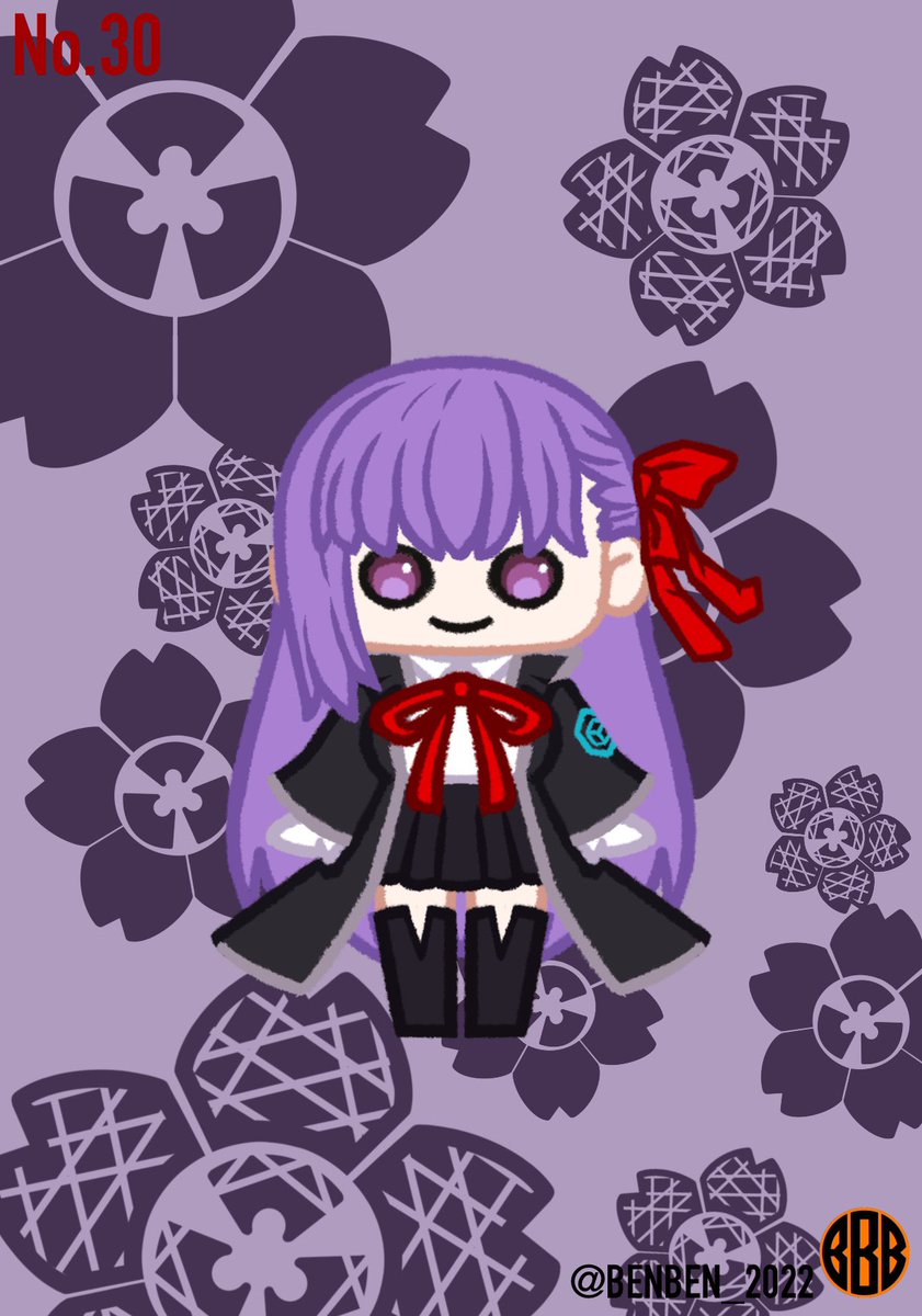 1girl chibi gloves long hair purple eyes purple hair ribbon  illustration images