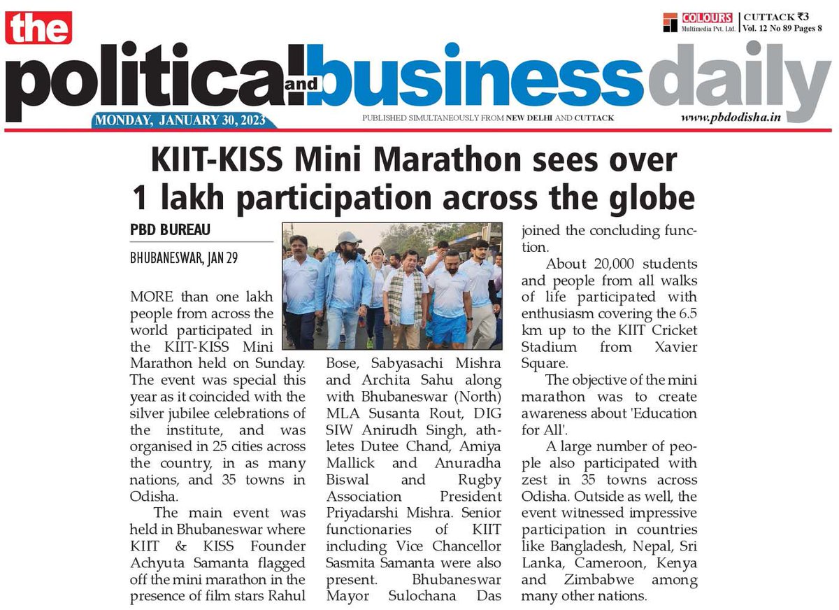 KIIT-KISS Mini Marathon Sees Over 1 Lakh Participation Across The Globe 

#KIITKISS #MiniMarathon #SeesoneLakh #Participation #AcrosstheGlobe #event #organised #Twentyfivecountry #Promote #EducationforAll #Odisha #SilverJubileeCelebrations #MPKandhamal #DrAchyutaSamanta #Founder