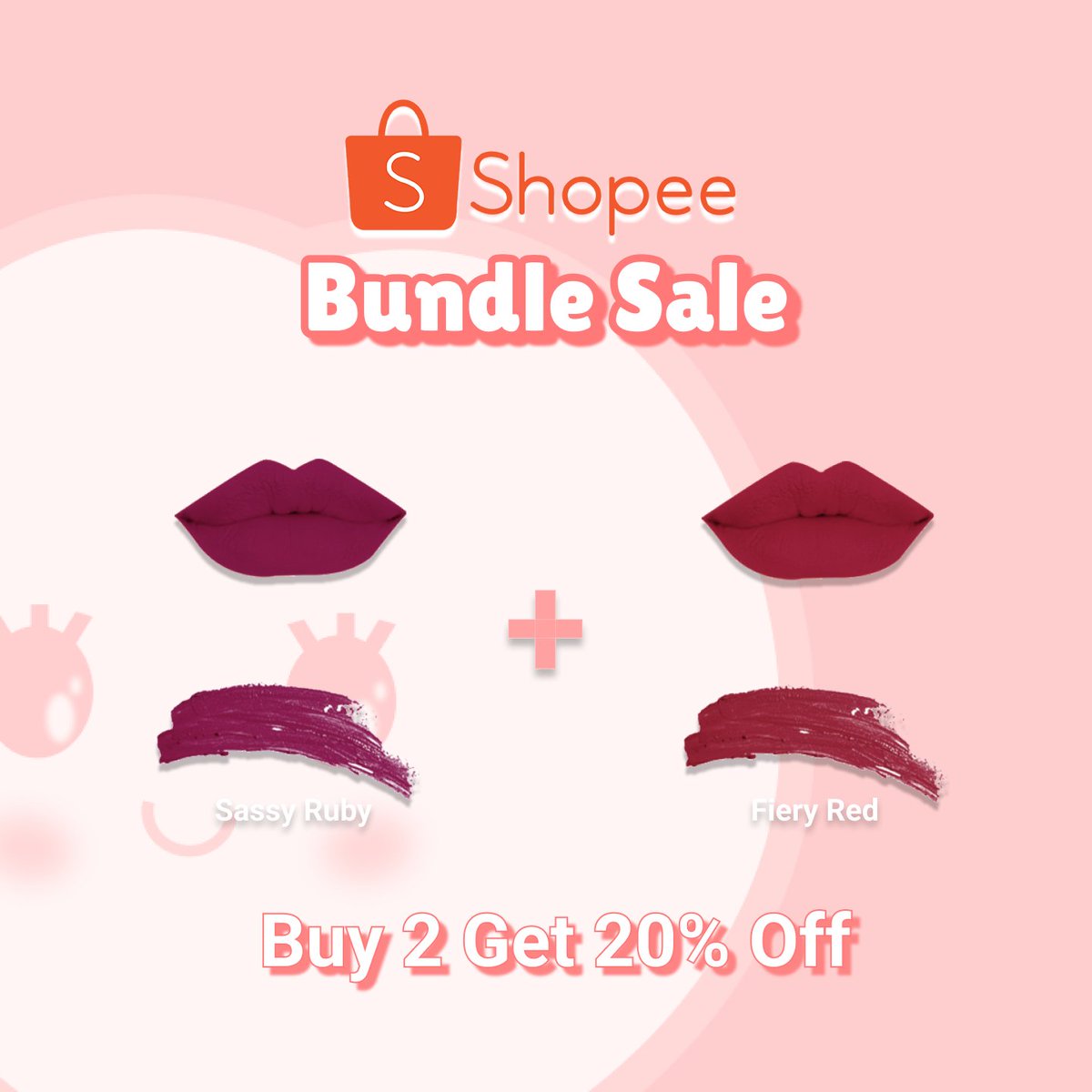 peacheebykim's tweet photo. 𝓑𝓾𝓷𝓭𝓵𝓮 𝓢𝓪𝓵𝓮 𝓐𝓵𝓮𝓻𝓽🍑✨️
Get 20% when you buy both shades #1(Sassy Ruby) and #3(Fiery Red). Promo runs from January 30 to February 15.
Go to our Shopee store and check out using the link below
➡https://t.co/ufLNbozvJ6
#liptintph #velvetmattetint #makeupph https://t.co/Yv01qKcb2B