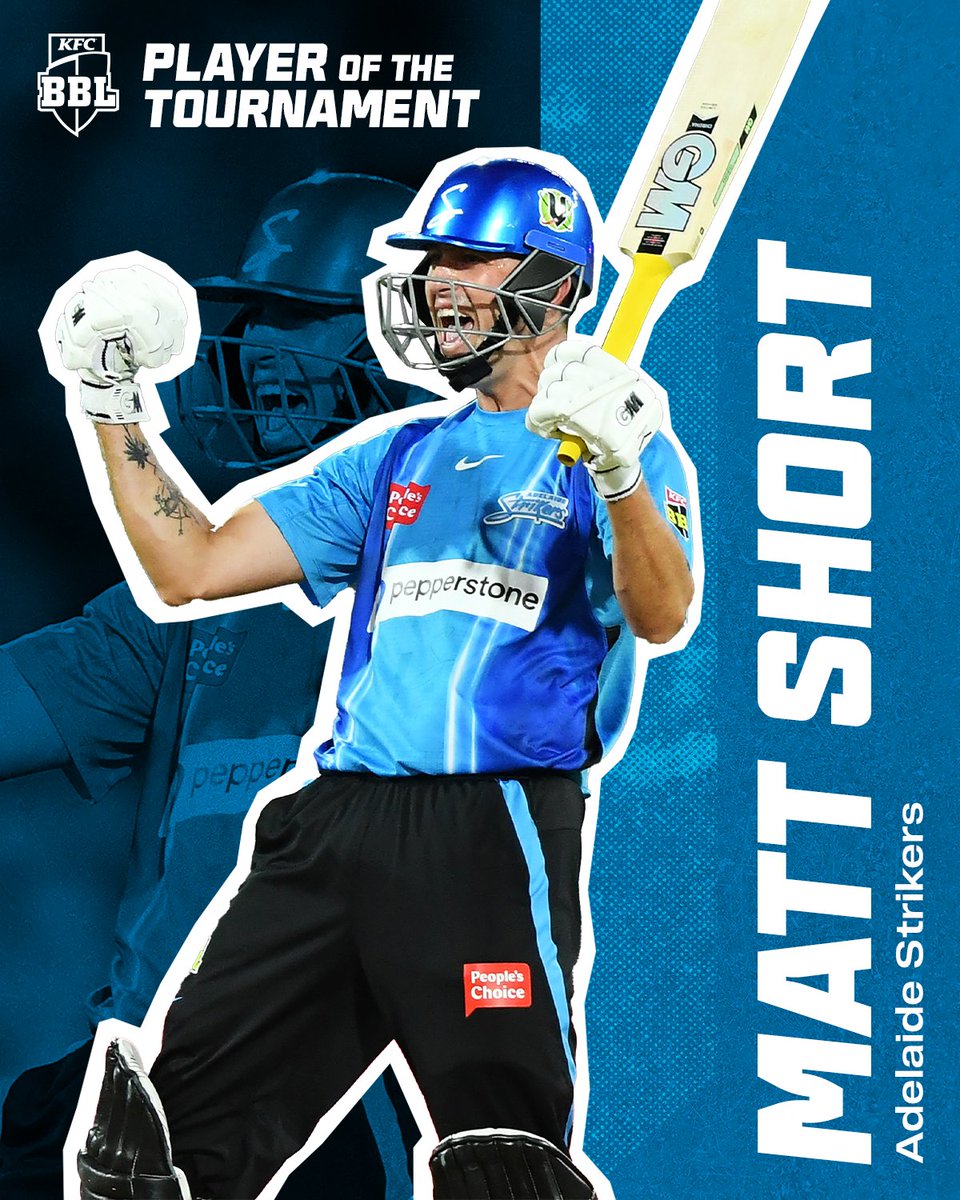 BBL's tweet image. 458 runs 🏃‍♂️
18 sixes 🙌
11 wickets ☝️
A maiden T20 century 💯

What a season it's been for Matt Short - your #BBL12 Player of the Tournament! 🏅