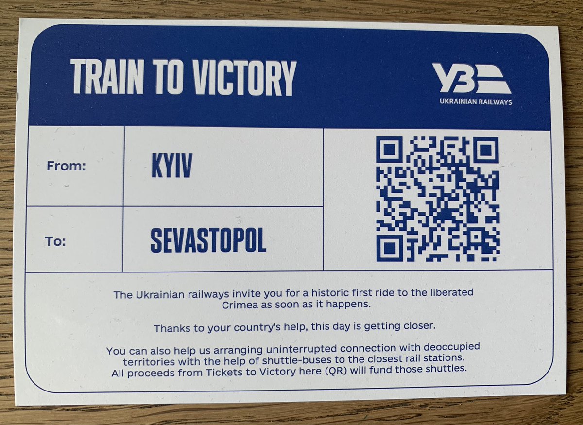 markduursma's tweet photo. Oekraïense spoorwegen @Ukrzaliznytsia lopen vooruit op de #Krim als nieuw oorlogsdoel. In november begonnen ze al met de campagne #TicketsToVictory #TrainToVictory https://t.co/1e2qolBkxm