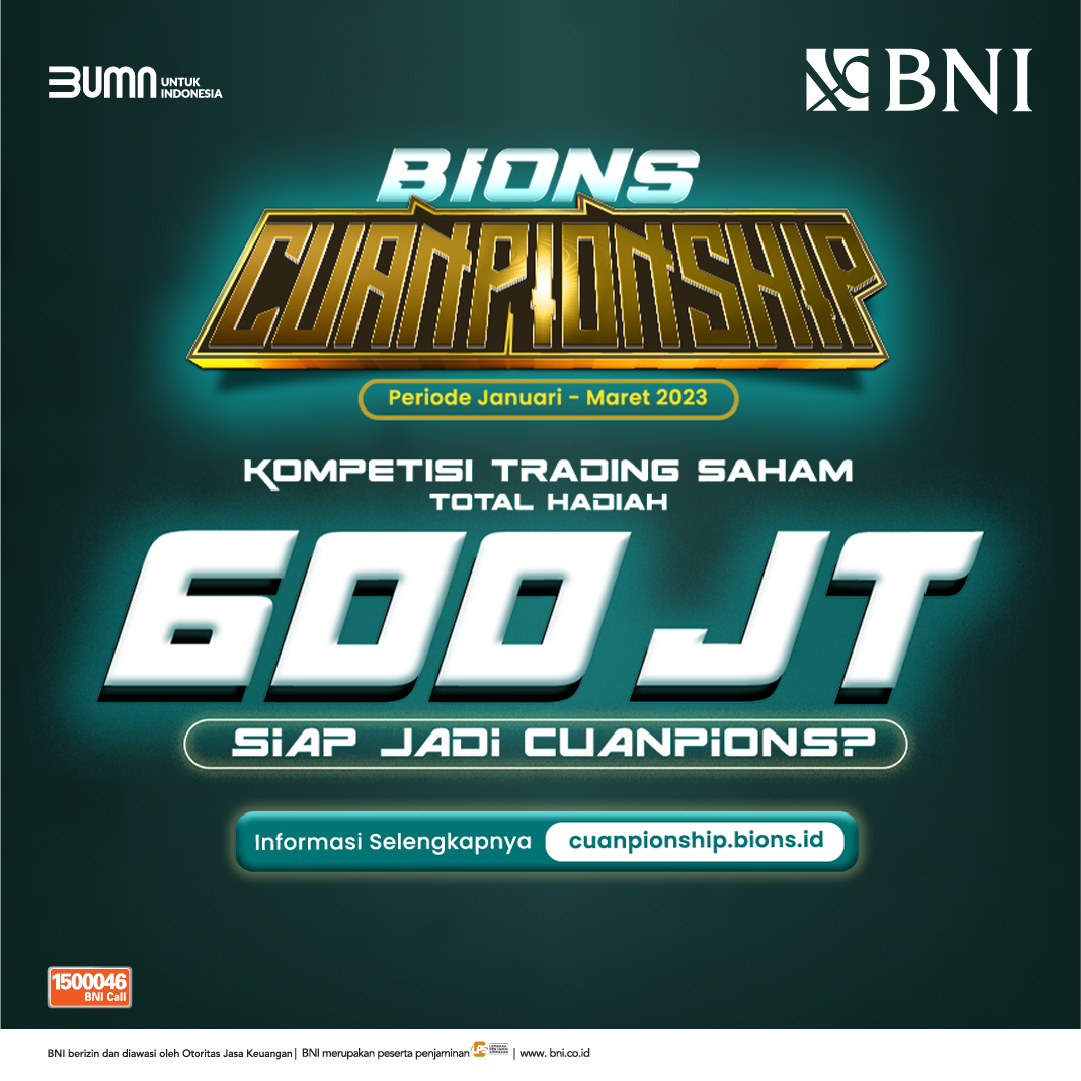 BNI's tweet photo. Siap jadi #Cuanpions dan dapet hadiah total Rp600 juta?

Yuk ikutan kompetisi trading #BIONSCuanpionship dari BNI Sekuritas!

Daftar sekarang ya! Informasi selengkapnya kunjungi https://t.co/5N7vBmwja7 

#BNI46 #KitaGenerasiInvestasi #GoBeyondwithBIONS #BNISekuritas #BersamaBIONS https://t.co/Pa9GJlhOqg