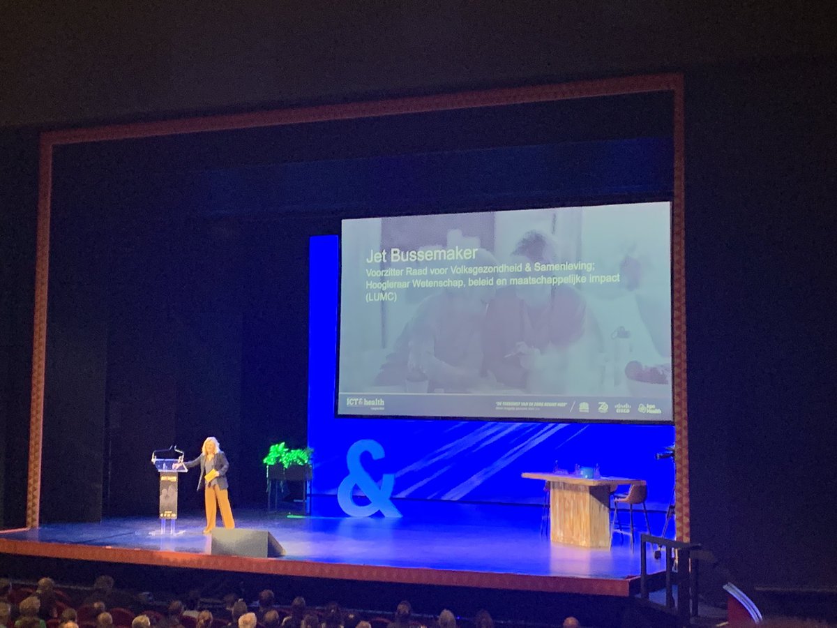 SJansenius's tweet photo. “Tijd voor een maatschappelijk perspectief op zorginnovatie” hier word ik wel erg blij van! Mooie start van ICT&HEALTH door Jet Bussemaker! #ICTH23 https://t.co/r8GjQU1aBR