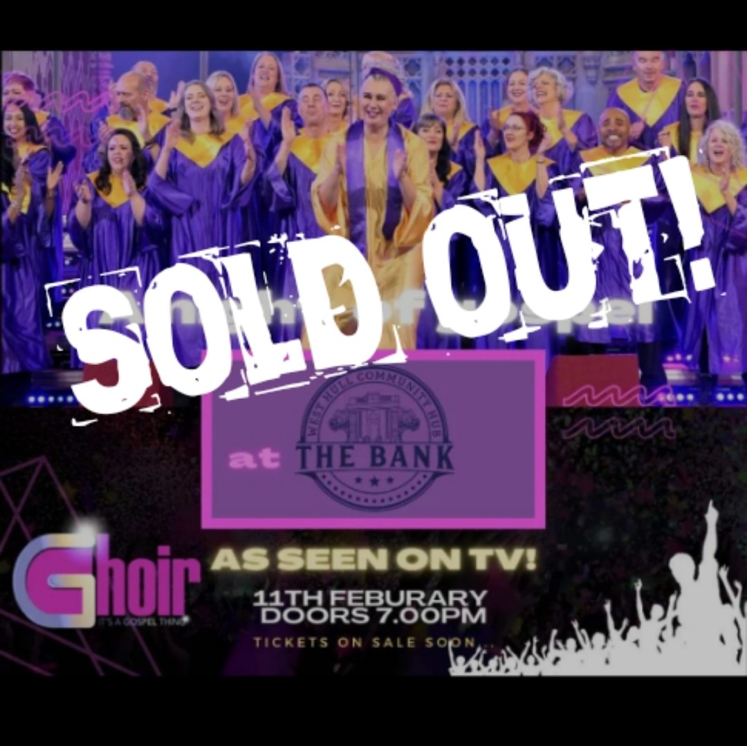We're very happy to announce that our upcoming performance at <a href="/bank07056865/">The Bank...</a> is now SOLD OUT! 🙌🎶💜
See you there!

#SouledOut #Gospel #GospelChoir #GospelMusic #Worship #Praise #EastYorks #Lincs #Hull #GospelSong #GospelSound #Choir #Joyful #Faith #MinistryOfMusic #LiveMusic