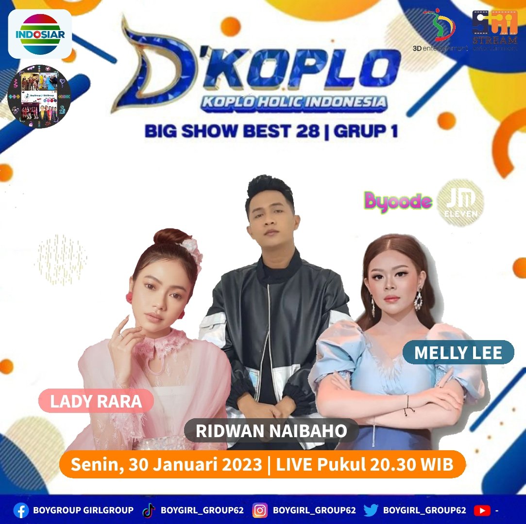 idolgrup_plus62's tweet image. D'KOPLO
Big Show Best 28 | Group 1

Malam ini beberapa peserta akan BerCollaboration dengan #LadyRara #RidwanNaibaho #MellyLee

Stay tuned🥰

#Byoode #JDEleven
#IdolaIndosiar