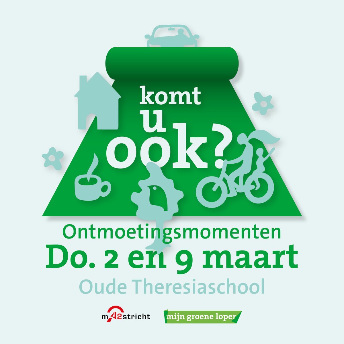 Per 1 april 2023 sluiten de deuren van het Projectbureau A2 Maastricht. In maart organiseren zij twee afsluitende ontmoetingsmomenten om samen terug én vooruit te kijken. 

Ben jij er bij? Meer info via @MijnGroeneLoper