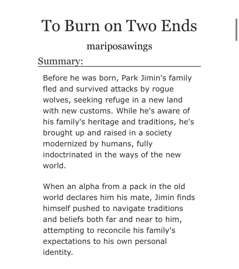 miniluvly's tweet photo. yoonmin au | ao3

to burn on two ends

(moving this to ao3)

🔗 https://t.co/e2zrOYqPXm https://t.co/pQ8W35wD3H