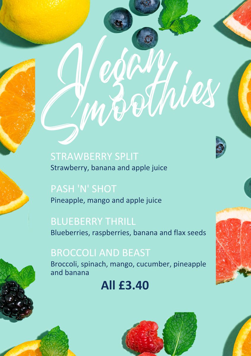 Are you looking for the perfect start to your day or pick me up in the afternoon? 🍓🍏

Try the new all vegan smoothies in SUP 🧃🥤

#campuseatsuofs #smoothies