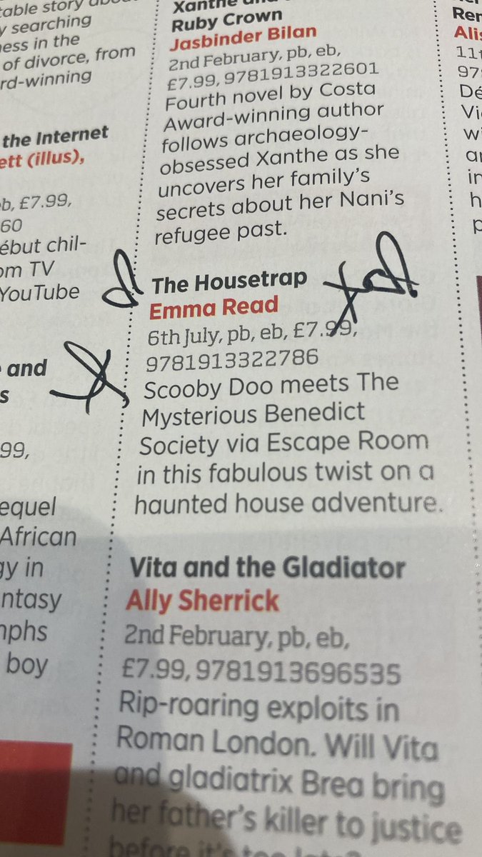 The news is getting out there! Thank you <a href="/Hannah_e_Rials/">Hannah is working and just a little writing</a> for stars and hearts and sharing the Bookseller buyers guide entry for #TheHousetrap 🤩