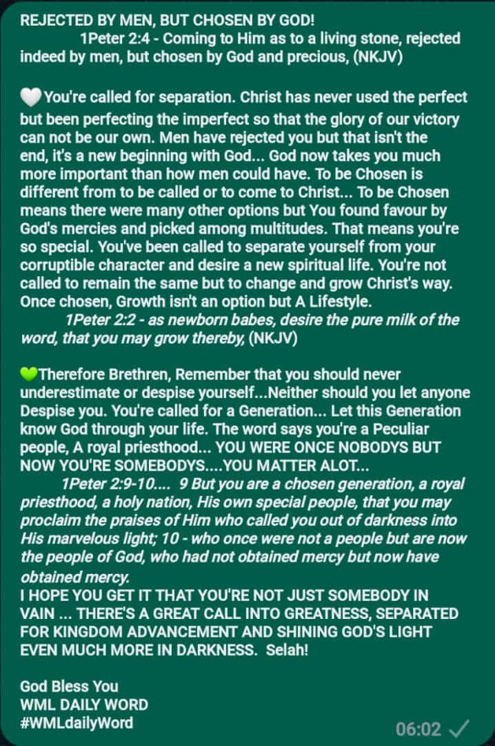 REJECTED BY MEN, BUT CHOSEN BY GOD 
#WMLDAILYWORD