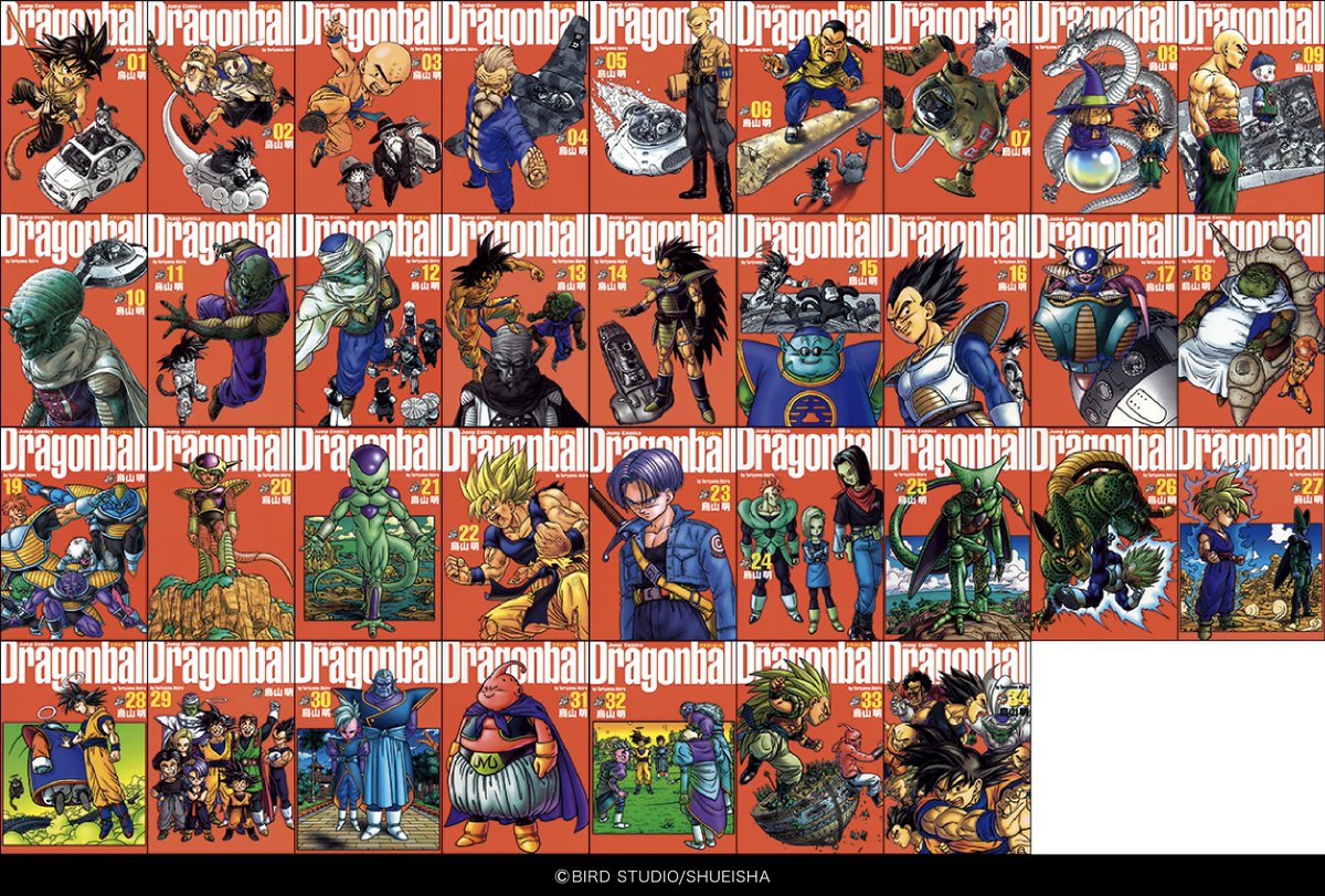 DB_official_en's tweet photo. We lined up all the volumes of the Dragon Ball Complete Edition manga.
Which volume has your favorite cover? https://t.co/1I1a2Z8LM3
