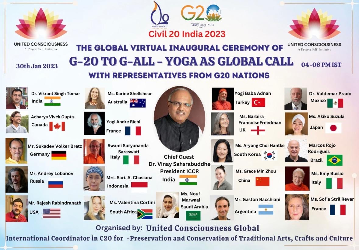 DrVikrantSTomar's tweet photo. India, living and giving the message of “One Earth, One Family, One Future” to the World. United Consciousness, welcomes, Dr Vinay Sahasrabuddhe for the inauguration of G-20 to G-ALL, Yoga as Global Call.⁦@PMOIndia⁩ ⁦@Vinay1011⁩ ⁦@g20org⁩ ⁦@C20EG⁩ https://t.co/yKPjDioIhd
