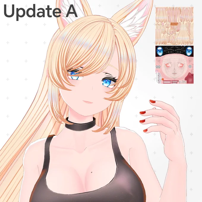 ■UpdateA2Pカラー、金髪碧眼のテクスチャ、フェイス、ボディ、髪の毛を追加しました。一部ワールドで口周辺などに変な影が出るため法線の調整で対応修正しました。リムライトマスクの追加を行いました。 