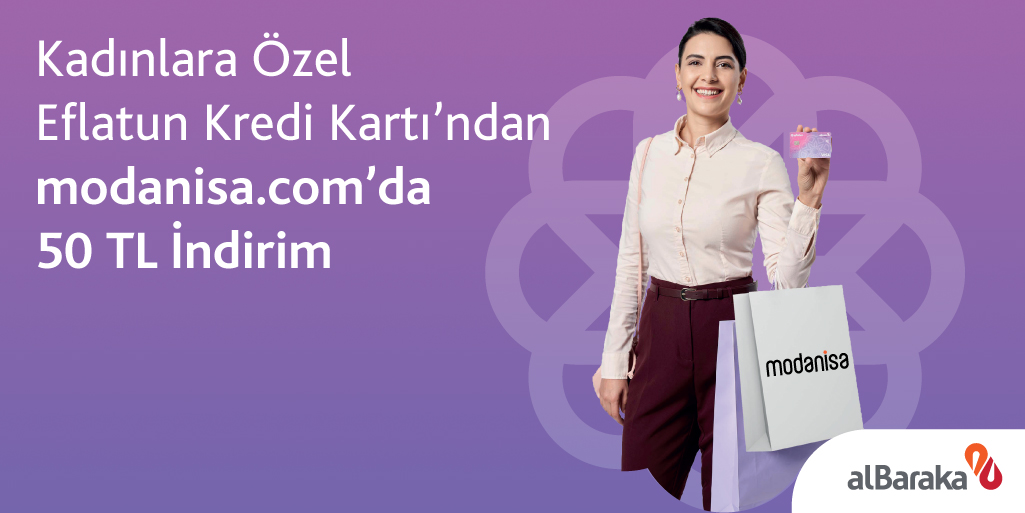 Kadınlara özel Eflatun Bankacılık’ın birbirinden avantajlı kampanyaları sizleri bekliyor. Eflatun Kredi Kartı'nızla modanisa.com’da yapacağınız 250 TL ve üzeri alışverişinize 50 TL indirim kazanabilirsiniz. 💜

Detaylı bilgi: albrk.info/nqRmy

#EflatunKart