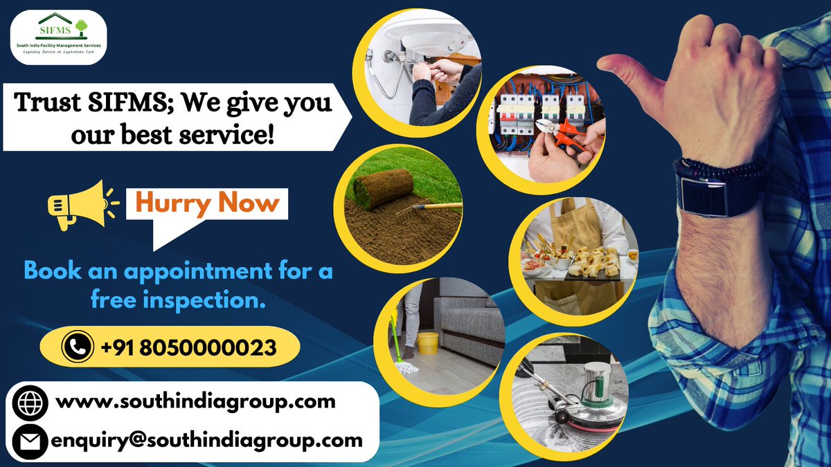 sifms_in's tweet photo. Do you need facility management services? SIFMS offers services like house cleaning, manpower resource, electrician services, etc., Call SIFMS, Crack your issues, and feel relaxed.8050000023. https://t.co/M42836ywEv #facilitymanagementservice #sifms #plumbingservices #drycleaning https://t.co/c3OMtequNE