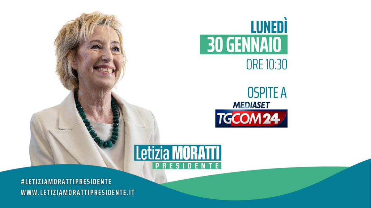 letiziamoratti's tweet photo. Buongiorno e buon lunedì!
Tra poco, alle 10:30, interverrò in diretta su @MediasetTgcom24. 
Seguitemi! https://t.co/Sr54cViJdk