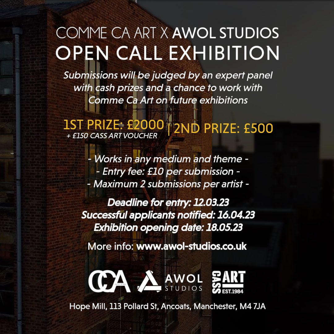 It’s back! The COMME CA ART X AWOL STUDIOS Open Call Exhibition submissions opens today. Check the link for all details! 

awol-studios.co.uk/comme-ca-art-x…