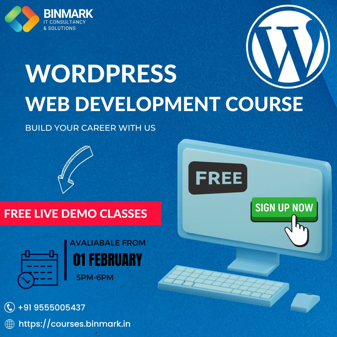 BinmarkIT's tweet photo. Free Live Demo Class with BinMark IT 
Take your career to the next level with our expert-led WordPress web development course - enroll today 

Join The Live Course Now - https://t.co/IiTSwGRGES

#wordpressthemes #wordpresscourse  #Technology #webdevelopment https://t.co/zWFvoXlCIs