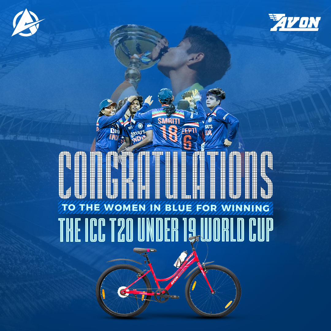 AvonCyclesIndia's tweet photo. Avon celebrates and congratulates the women in blue for winning the ICC T20 under 19 World Cup by defeating England. A proud moment for the country!
#AvonCyclesIndia #Trust #Reliability #Technology #Trust #Cycles #HealthyLiving #bestcycle #iccworldcup2023 #womensworldcup https://t.co/rxPqXVUdyZ