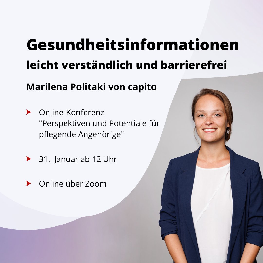 ai_capito's tweet photo. Wie kann man medizinische Informationen möglichst verständlich für alle machen? 🩺
Diese Frage beantwortet Marilena Politaki von capito morgen.

⏰ Wann? 31. Jänner um 12 Uhr
💻 Wo? Online über Zoom

👉 Hier geht es zur kostenlosen Online-Konferenz: https://t.co/VkktchT319 https://t.co/4FmXvrBQJL
