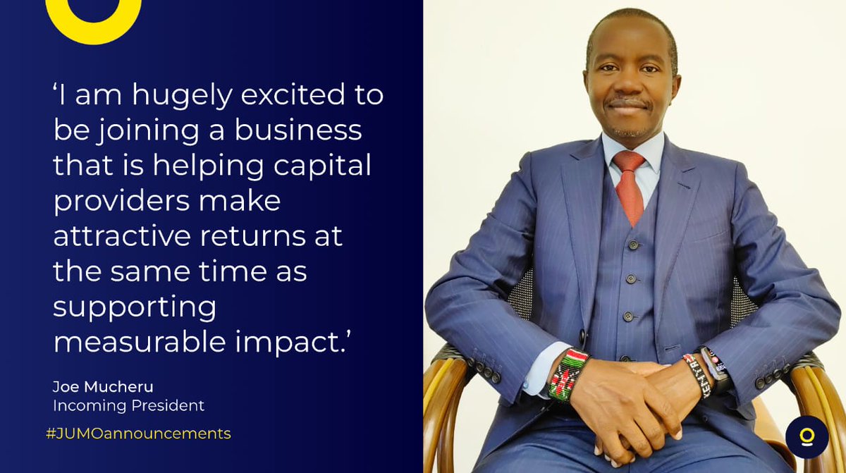 I am pleased to announce I am joining <a href="/JUMO_WORLD/">JUMO</a> as President. JUMO is revolutionising the lending space in Africa, connecting entrepreneurs and individuals to the financial products they need to grow and prosper. 

tinyurl.com/5n7jtcnw

#fintech #financialinclusion