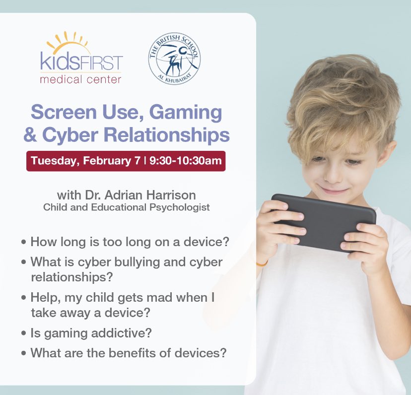 We’re really looking forward to working with Dr Adrian Harrison again at next week’s Digital Workshop. Aimed at parents of children in years 3-9. Sign up on parent portal. <a href="/kidsFIRSTmc/">kidsFIRST UAE</a> <a href="/BSAKprimary/">BSAK Primary School</a> <a href="/BSAKsecondary/">BSAK Secondary Sch</a> <a href="/BSAKspecialEdu/">BSAK Primary Inclusion</a>