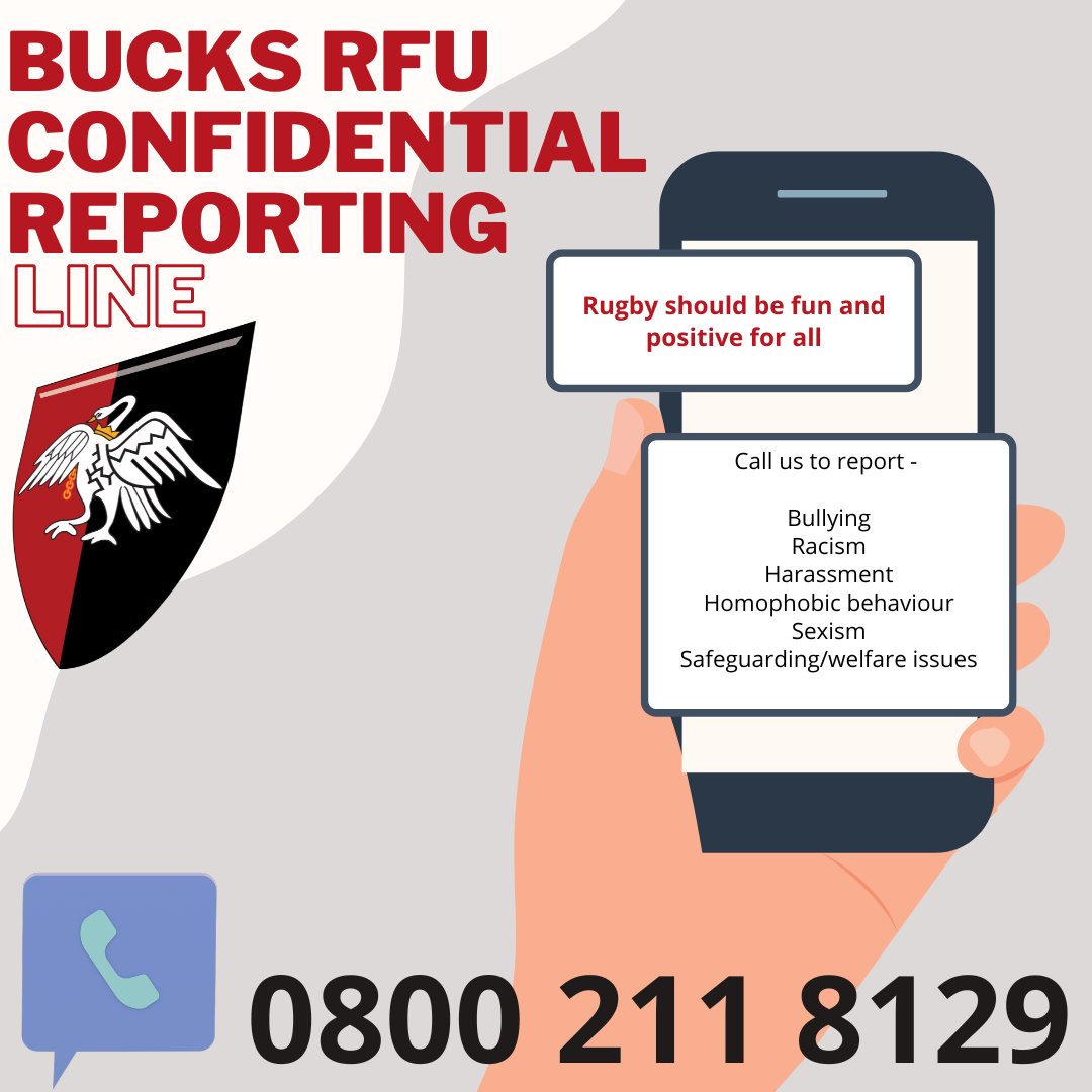 BucksRFUNews's tweet photo. Confidential Reporting Line

We want everyone to be able to be involved with Rugby and enjoy every moment. No-one should have to put up with any negativity within the Rugby landscape.

 https://t.co/kKGoQOSX4p https://t.co/81VGG2EUa6