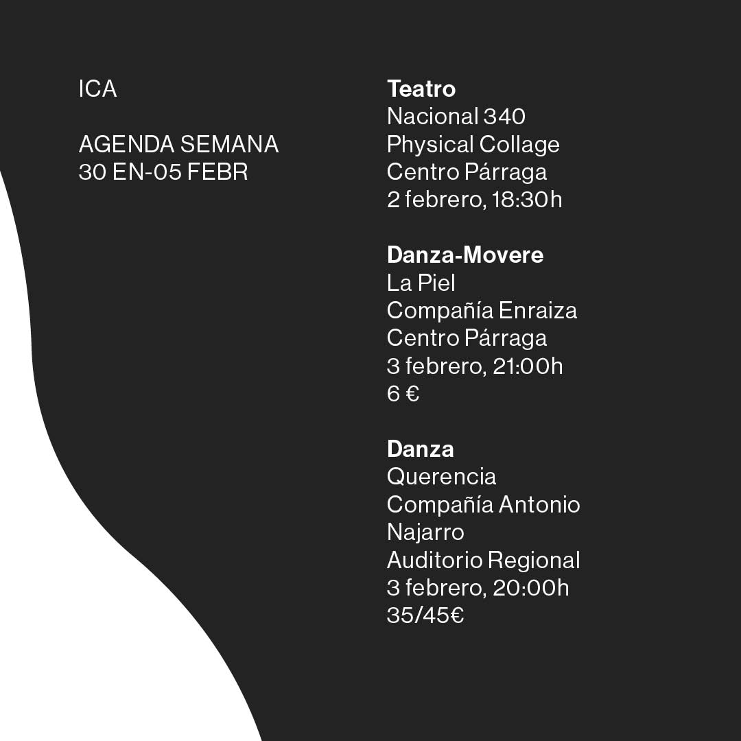 ICA_RegMurcia's tweet photo. Programación del #icaregióndemurcia del 30 de enero al 5 de febrero

https://t.co/loLgCJlc2K

#expandimoscultura https://t.co/q1f9FSuedS