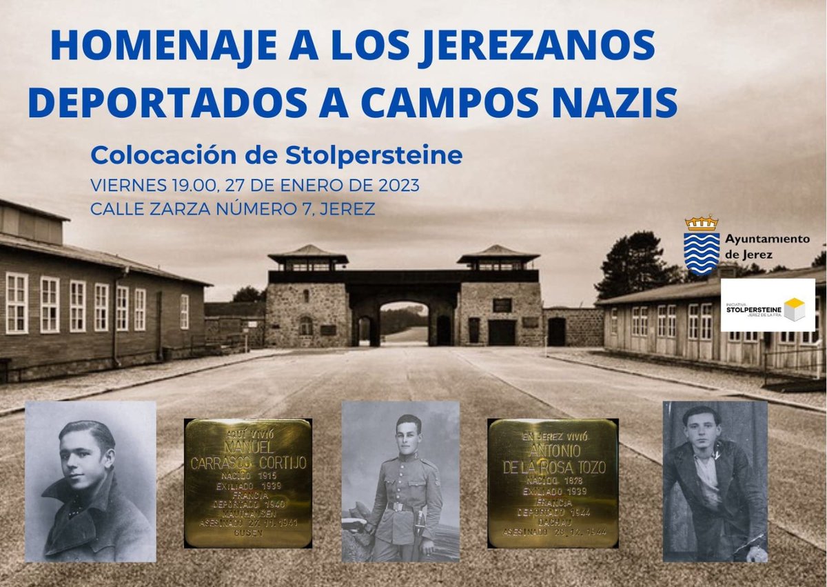 MemoriaJerez's tweet photo. La Asociación de Familiares y Amigos (RMH) de #JerezdelaFrontera estuvo presente, el pasado 27 de enero, en la calle Zarza, del Barrio de San Miguel, en el Homenaje a los Jerezanos deportados a los campos nazis. @StolpersteineES @Stolpersteine_B https://t.co/NUU76DI3ef