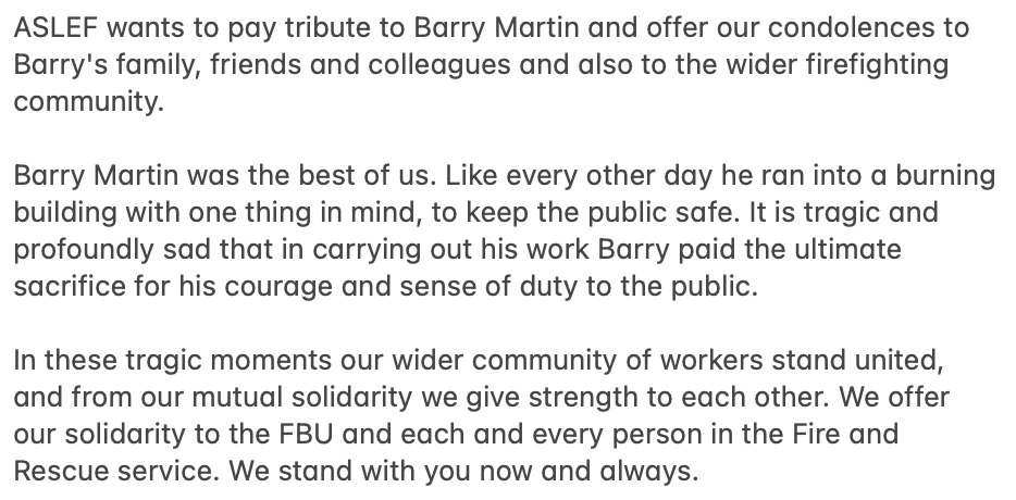 ASLEFunion's tweet photo. We offer our solidarity to the FBU and each and every person in the Fire and Rescue service. We stand with you now and always. https://t.co/s4LZSOi8gi