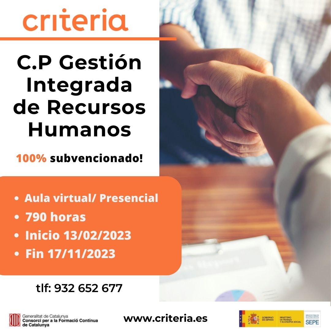 Reserva tu plaza para el "Certificado de Profesionalidad en Gestión integrada de recursos humanos" que ofrece Criteria totalmente subvencionado.

Inscríbete directamente a través de este link: hubs.ly/Q01zzpp70

#formación #subvencionada #criteria